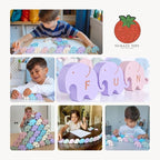 Montessori Natural Wooden Alphabet Elephants - 26-Piece Snap-Together ABC Learning Toy with Upper & Lowercase Letters - Educational Fine Motor Skills & Vocabulary Building for Toddlers & Kids Ages 3+