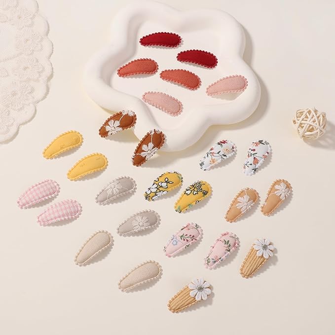 YLEN YHXX 60 PCS Snap Hair Clips for Baby Girls - Floral Print Non-Slip Wrapped 1.5 Inches Mini Clips - Cute Fine Hair Accessories for Infants and Toddlers