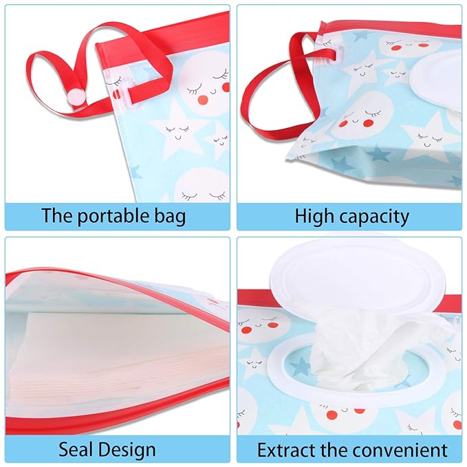 FEBSNOW 4 Pack Baby Wipes Container, Reusable Portable Wet Wipe Pouch, Wipe Dispenser Container, Baby Travel Wet Wipe Holder