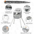 4 in 1 Portable Baby High Chair,Convertible Highchair for Babies & Toddlers-Foldable Infant Booster Seat,Carry Small Box,Dining Chair,Toddler High Chair with 5-Point Harness,Removable Tray-Grey