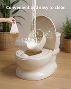 Realistic Potty Training Toilet - Flushing Sounds, Wipes Storage, Disposable Liners, Easy to Clean for Toddler Boys and Girls, Grey-White