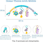 Baby Stroller Arch Toy, Clip On Arch Mobile for Bassinet with Universal Clamps, Activity Toy Bar for Bouncer Musical Crib Mobile Toys for Infants Car Seat Toys Rattle Turtle Music Whale
