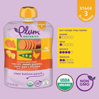 Plum Organics Stage 3 Organic Baby Food - Carrot, Sweet Potato, Corn, Pea, and Chicken - 4 oz Pouch (Pack of 6) - Organic Baby Food Pouch