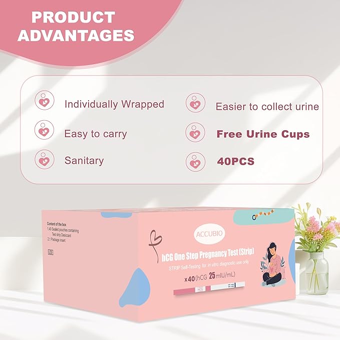 Pregnancy Test Strips with Urine Cups, hCG Detection Home Pregnancy Tests, Sensitive & Over 99% Accurate, 40 Count Individually Wrapped, Rapid hCG Test Strips, 5mm Wider 25mIU/mL