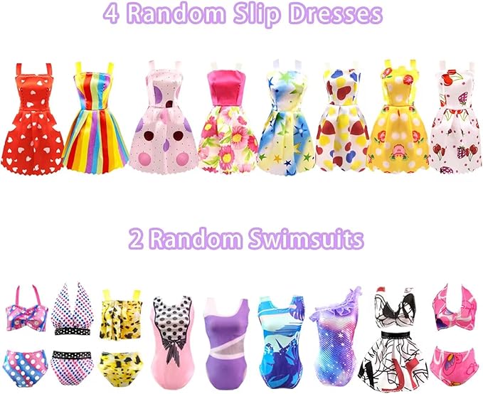 Doll Clothes and Accessories for 11.5 Inch Doll Dress Up Set with 1 Wedding Gown Dress 2 Fashion Dresses 4 Mini Dresses 2 Tops and Pants Outfits Swimsuits 10 Shoes 10 Bags Toys Gift for Girls
