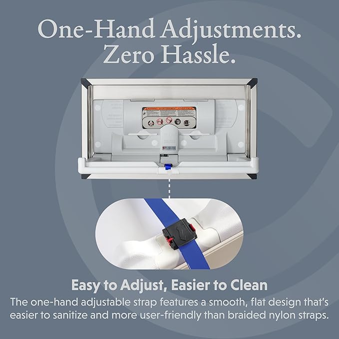 Foundations Horizontal Baby Diaper Changing Station with Recessed Mount, Stainless Steel Shell with Polyethylene Changing Table, Adjustable Safety Belt (100SSC-R)