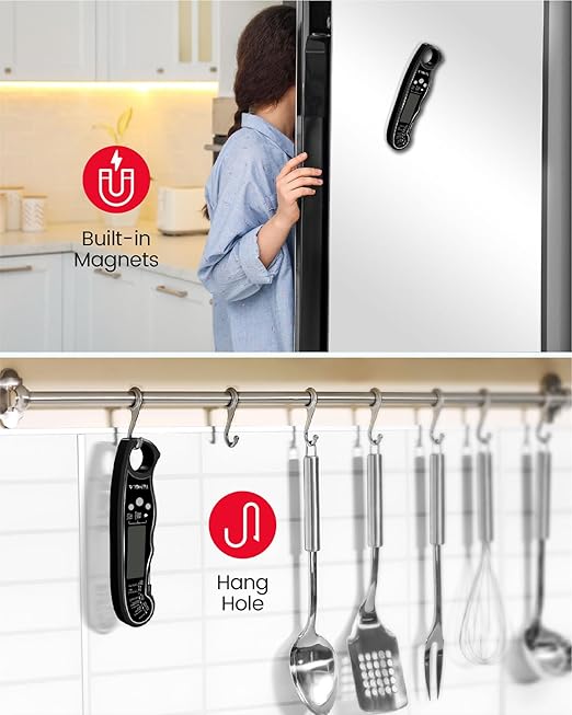 TEMOLA Meat Thermometer, Instant Read Food Thermometer with LCD Backlight Calibration, Waterproof Ultra Fast Digital Cooking Thermometer for Candy Deep Fry Liquids Beef Kitchen Baking Smoker Grill BBQ