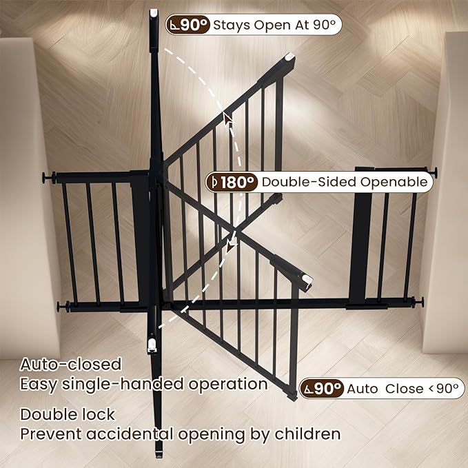Mumeasy Baby Gate for Stairs - 29.6-46" Auto Close Dog Gate for Doorways, Extra Wide Child Gate Indoor, Walking Through Safety Gate for Kid, Pet Gates No Drilling White, Mom's Choice Awards Winner