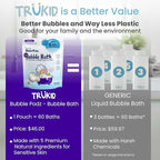 TruKid Bubble Podz Bubble Bath for Kids, Toddlers, & Babies, Tear Free Gentle & Refreshing Bath Bomb for Sensitive Skin with Natural Moisturizers, Non-Toxic, pH Balanced, Yumberry Scent (60 Podz)