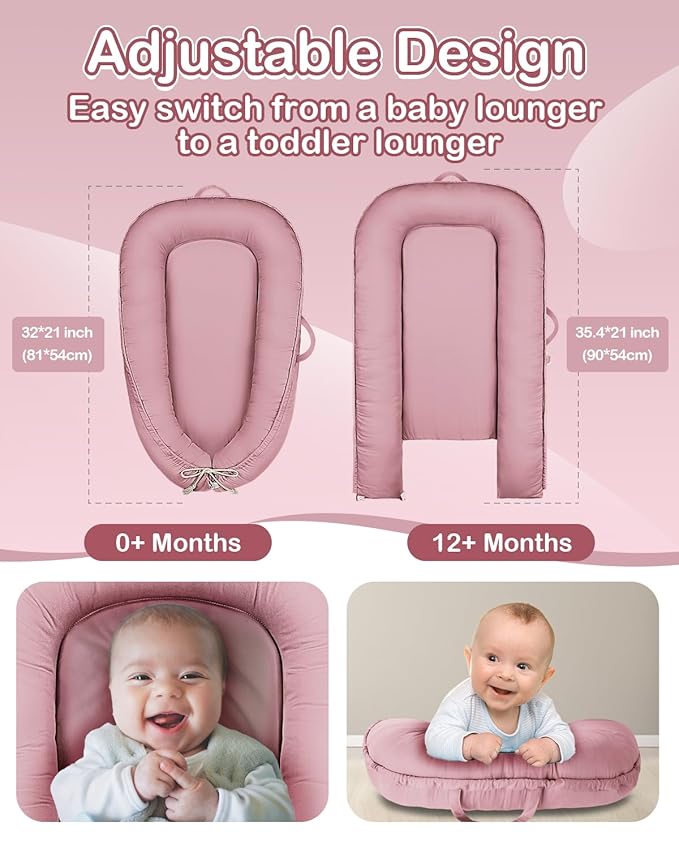 Baby Lounger - Infant Lounger for Newborn 0-24 Months, Pure Cotton Breathable Baby Nest Lounger Cover, Newborn Essentials for Baby Boys & Girls, Co Sleeper Portable Baby Bed for Home and Travel