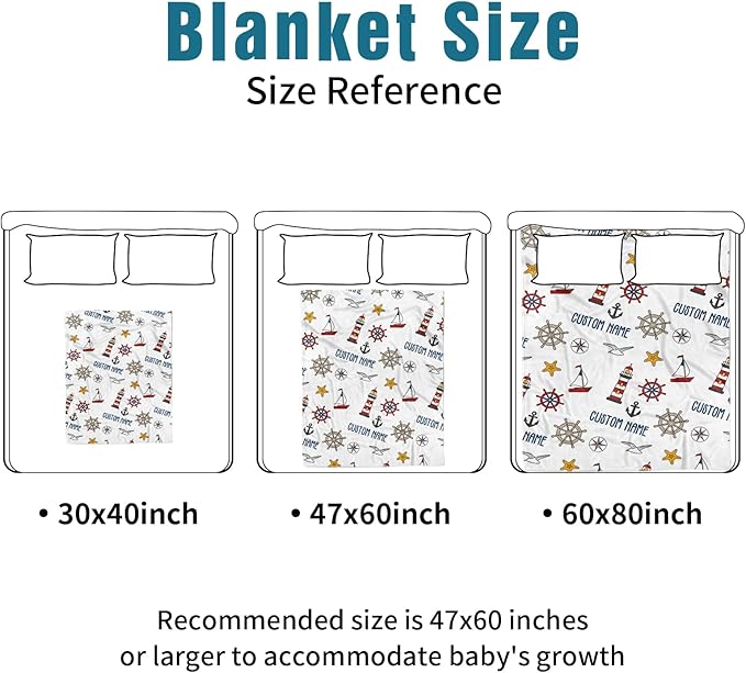 Personalized Baby Crib Bedding Set, Custom Name Lighthouse Theme Nursery Bedding Set 3 Pcs, Baby Blanket Fitted Crib Sheet Changing Pad Cover, Personalized Nursery Decor Gift for Newborns Boys