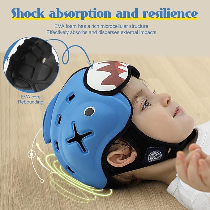 Baby Safety Helmet for Crawling & Walking - Ultra Lightweight Adjustable Infant Head Protector 10-24 Months, Breathable Anti-Collision Soft Helmet with Secure Fit Design (Monkey)
