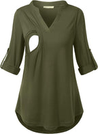 Joymom Maternity Rolled Long Sleeve Nursing Tops Tunic Blouses Breastfeeding