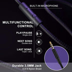 Lorelei X6 Over-Ear Headphones with Microphone, Purple-Black Lightweight Foldable & Portable Stereo Bass, Wired for Smartphone & Tablet, MP3 (1.45M No-Tangle)