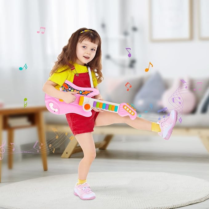 Kids Guitar, Electric Toddler Baby Music Toys for Ages 2-4 with Piano Mode Strap and Lights Child Musical Instruments Ideal for 2+ Year Old Girls Boys Birthday