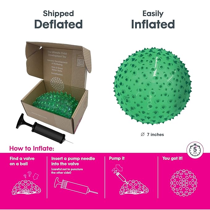 Edushape Original Sensory Ball for Baby - 7" Deflated with Pump, Transparent Green, Enhances Gross Motor Skills for Kids 6 Months & Up