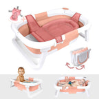BEBELEH™ Collapsible Baby Bathtub – Bathtub + Baby tub Sling + Newborn Sling – Baby Bathtub Newborn to Toddler 0-24 Months – The Ultimate Travel Baby Bath Tub and Everyday Use! (Pink)