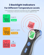 Forehead Thermometer for Adults and Kids, Digital Touchless Thermometer for Baby, Infants and Toddlers, 3 Color Fever Alarm,1s Fast Accurate Reading, Non Contact