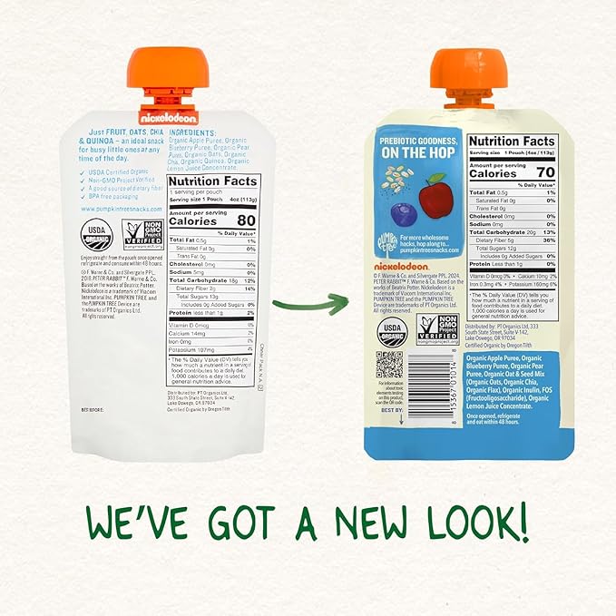 Peter Rabbit Organics SUPER Oats & Seeds, Apple & Blueberry, 4 oz Pouches, (Pack of 10)