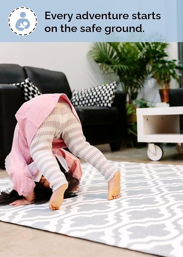 Baby Care Play Mat (Large, Moroccan - Blue) 82'' x 55'' Original One-Piece Reversible Rollable Waterproof Play Mat for Infants, Babies, Toddler, and Kids