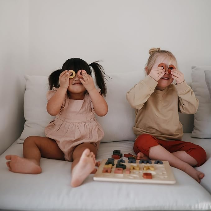 mushie Wooden Alphabet Puzzle | for Kids 3 Years+ | Preschool Educational & Toddler Montessori Toys (26 pcs)