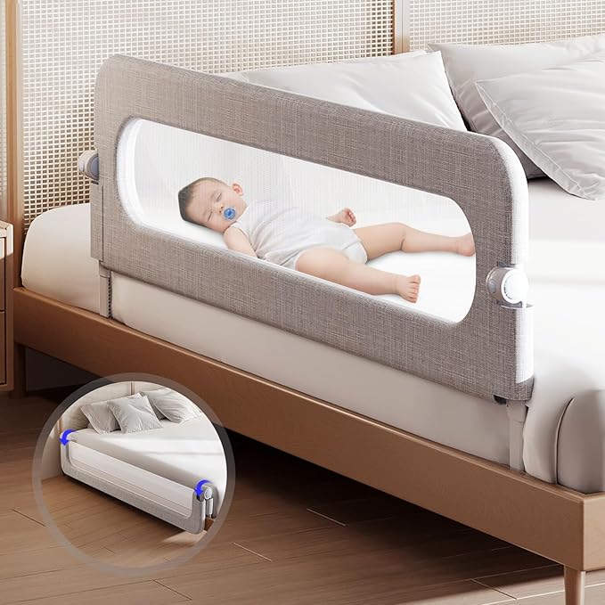 Toddler Bed Rail Guard for Baby - Toddlers Bed Rail for Queen Full King Twin Crib Bunk Size Bed Adjustable Heights & Foldable Portable Bedrail Extra Tall Child Safety Side Railing Guards for Kids(59")