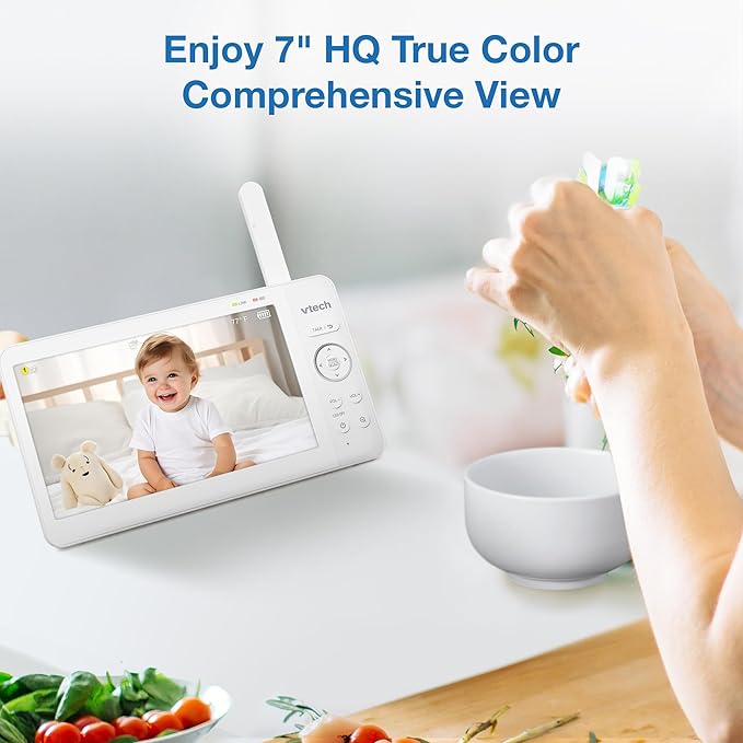 VTech [2025 Upgrade Baby Monitor with 7" IPS Screen, Pan Tilt Zoom Camera, No WiFi Video Baby Monitor with Camera and Audio, Multi-Color Night Light, 2-Way Talk, Lullabies, Advanced HQ Max