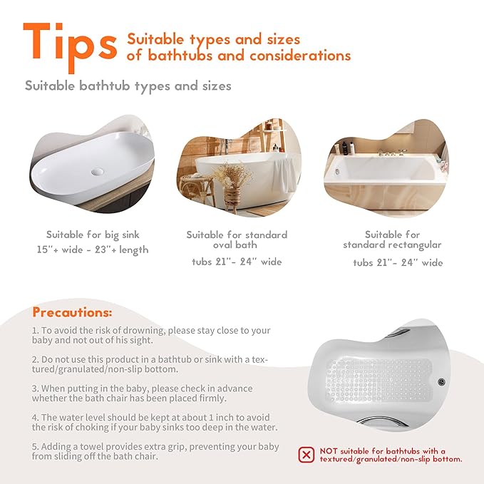 BabyBond Baby Bath Seat with Sitting & Lying 2 Modes, 3-Speed Adjustment, Powerful Suction Cups, Infant Bathtub Chair with Soft and Comfortable Towel, Folding and Hanging