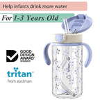 Evorie Tritan Spill Proof Toddler Straw Sippy Cup, 10 oz for Baby and Toddlers 1-3 Years Old, No Spill Straw Water Bottle with Removable Handles, Ideal for School, BPA-Free, Blue Rabbit