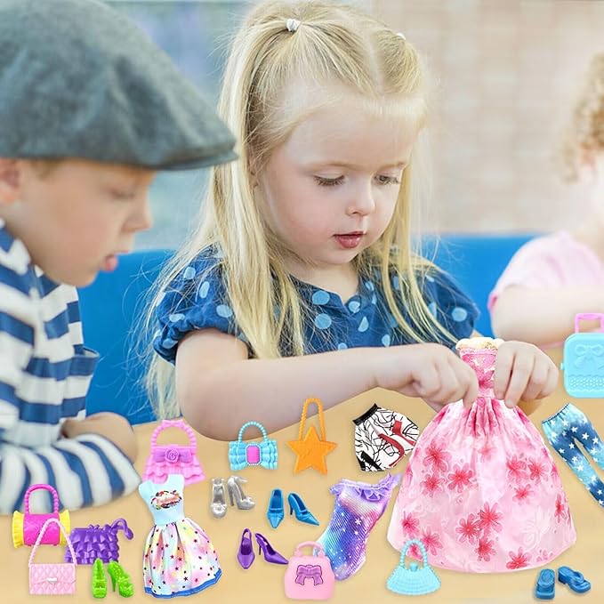 Doll Clothes and Accessories for 11.5 Inch Doll Dress Up Set with 1 Wedding Gown Dress 2 Fashion Dresses 4 Mini Dresses 2 Tops and Pants Outfits Swimsuits 10 Shoes 10 Bags Toys Gift for Girls