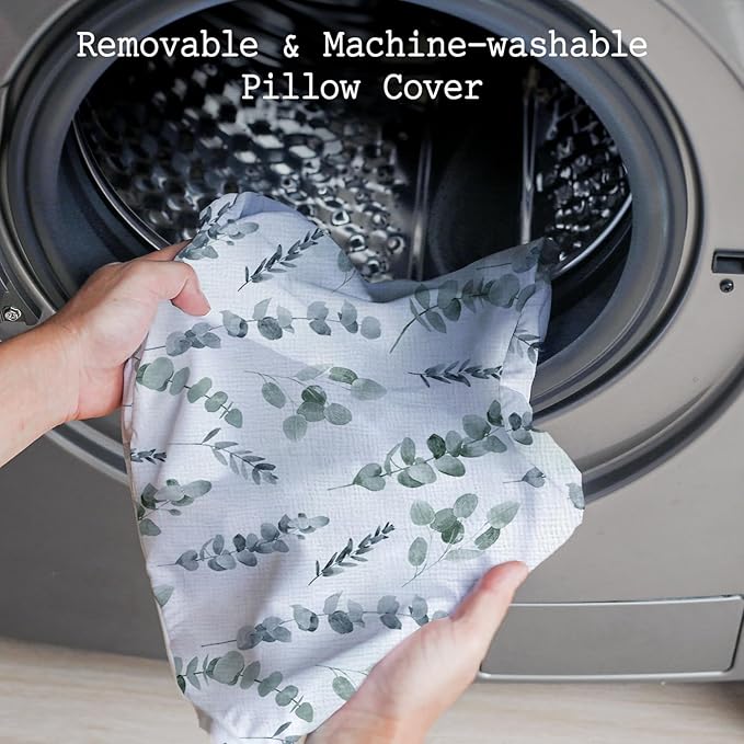 Little Grape Land Nursing Pillow, Soft 100% Cotton Breastfeeding Pillow with Breathable Muslin Removable Cover, Green Leaves Breast Feeding Pillows for Babies 0-12 Months with Protective Zipper