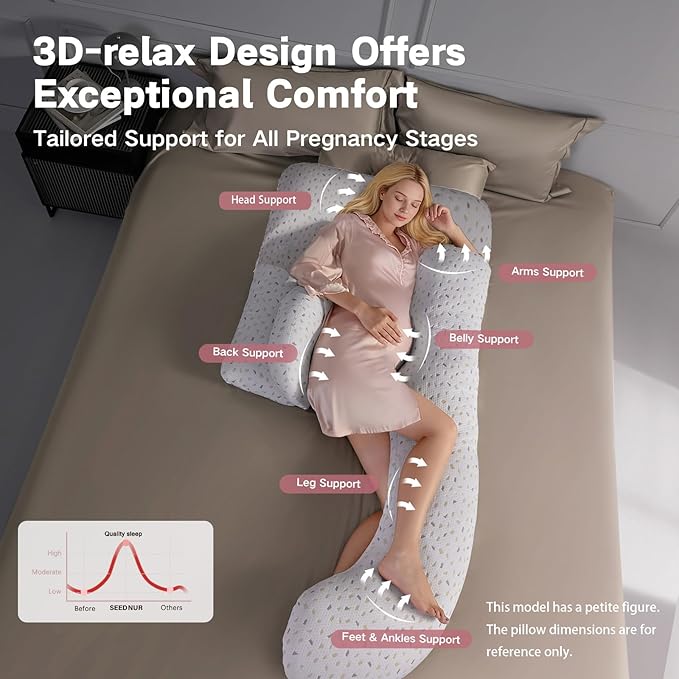 Pregnancy Pillows for Sleeping, SEEDNUR Full Body Maternity Pillow with Removable Cover, U-Shaped Detachable Pregnancy Body Pillow Support for Back, Legs, Belly & HIPS, Pregnancy Pillow to Reduce Pain