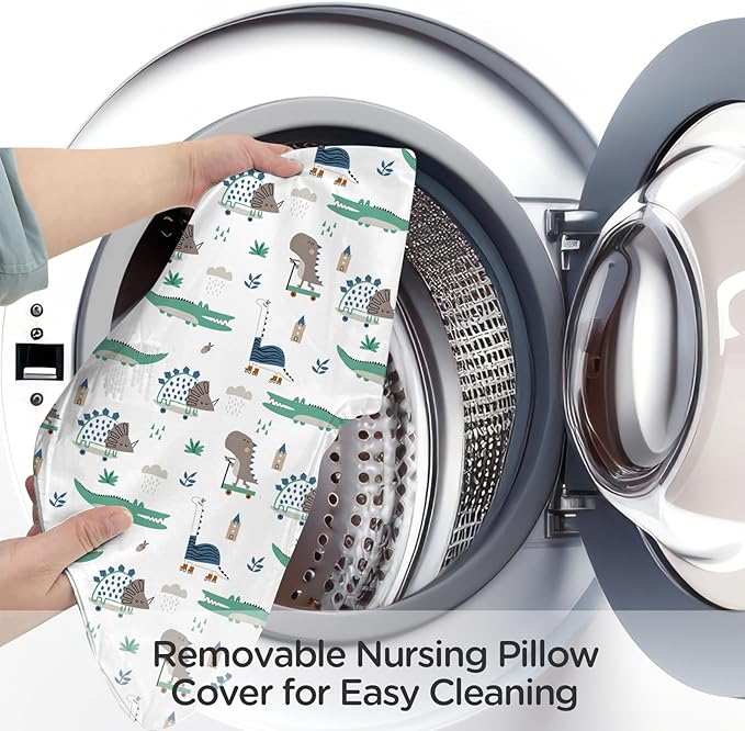 Little Grape Land Nursing Pillow,Upgraded Breast Feeding Pillow for Mom,Breastfeeding & Bottle Feeding for 0–14 Months, Soft Machine Washable Cover with Firm Breathable Filling, Tummy Time,Dinosaur