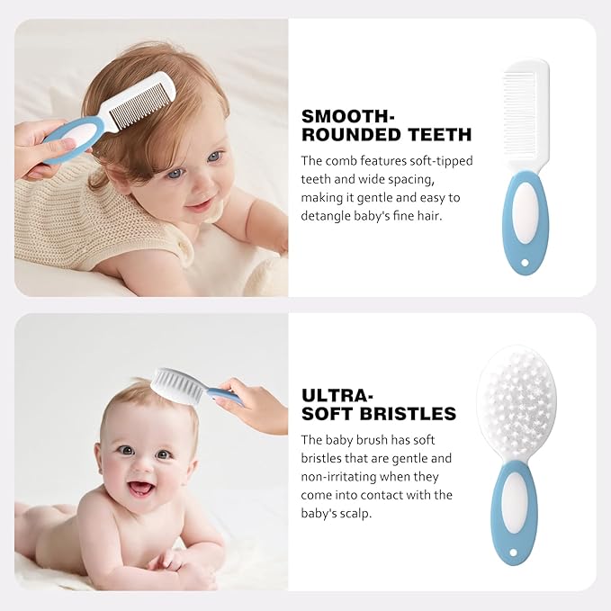 Baby Grooming Kit,Baby Health Care Kit,Baby Brush Soft Bristles 5 pcs Baby Nail Kit Nursery Care Kit Baby Hair Brush Hair Comb Nail Kit Safety Cutter Nail Clipper Set Blue