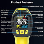 Infrared Thermometer Temperature Gun,-40°F to 1472°F, Non-Contact Digital IR Thermometer Temp Gun with Thermocouple Probe for Cooking, Pizza Oven, HVAC, Engine, Griddle, Adjustable Emissivity