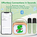 Dinosaur Karaoke Machine for Kids, Portable Mini Karaoke Machine with 2 Wireless Microphones, 4 5 6 7 8 9 10 Years Old Girl Boy Easter Christmas Birthday Gift Colorful Lighted Speaker Toys