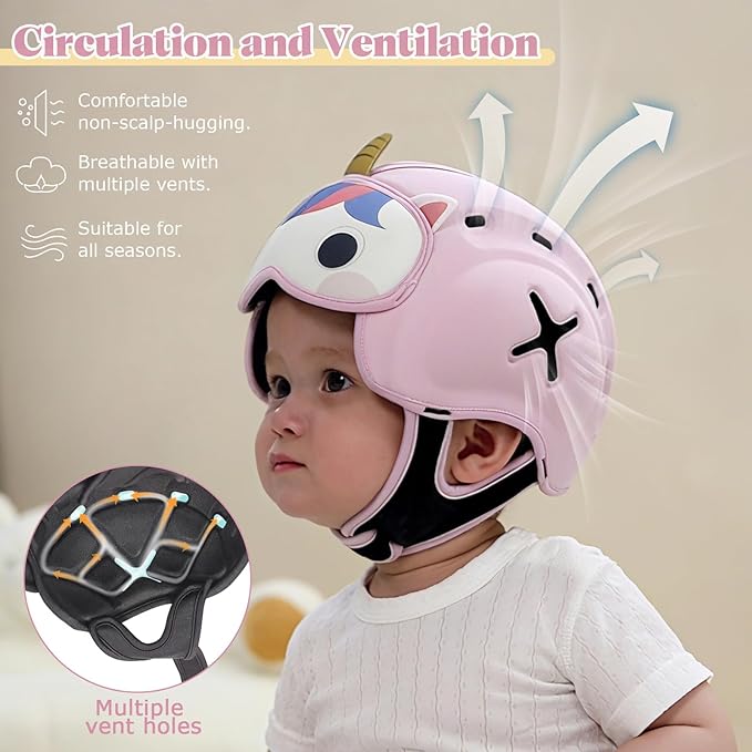 Baby Head Protector Baby Helmet for Crawling and Walking - No Bumps and Soft Safety Peak - Ultra Light and Adjustable Baby Head Protector Suitable for Babies 6-24 Months-Unicorn