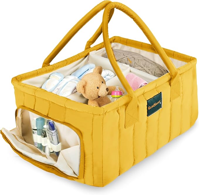 Baby Diaper Caddy Basket Organizer-Sturdy, Breathable & Washable - Stylish Storage, Portable, Car Caddy Organizer, Nursery, Baby Gift Registry Newborn Essentials (Yellow)