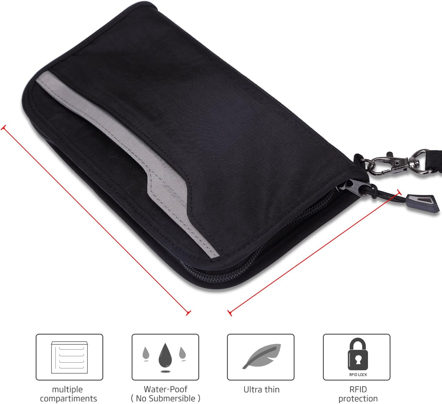 ZOPPEN Passport Holder Family RFID Passport Wallet, Passport Holder Women/Men, Travel Wallet Documents Organizer Zipper Case with Removable Wristlet Strap, Travel Essentials for Flying