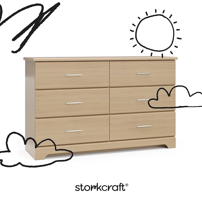 Storkcraft Brookside 6-Drawer Dresser (Driftwood) – GREENGUARD Gold Certified, Wood Dresser for Bedroom, Kids & Nursery Storage Chest, Safety Interlocking Drawers, Pre-Installed Tracks, Kids Chest