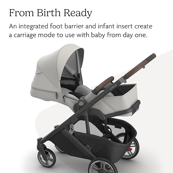 UPPAbaby Cruz V3 Stroller - from Birth + Car Seat Compatible - Full-Size, Reversible Seat - Infant Insert, Bug and Rain Shields Included - Savannah (Pearl Gray Jacquard/Carbon Frame/Chestnut Leather)