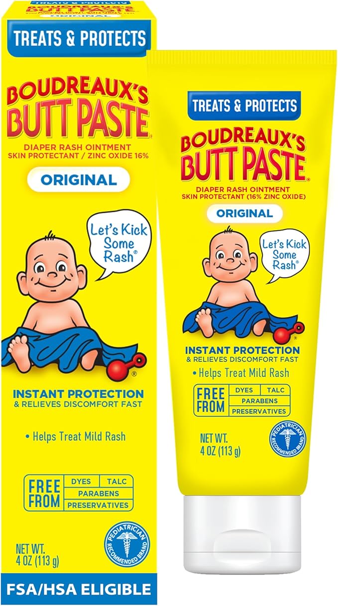 Boudreaux’s Butt Paste Original Diaper Rash Cream for Baby, Ointment With Zinc Oxide, 4 oz Tube