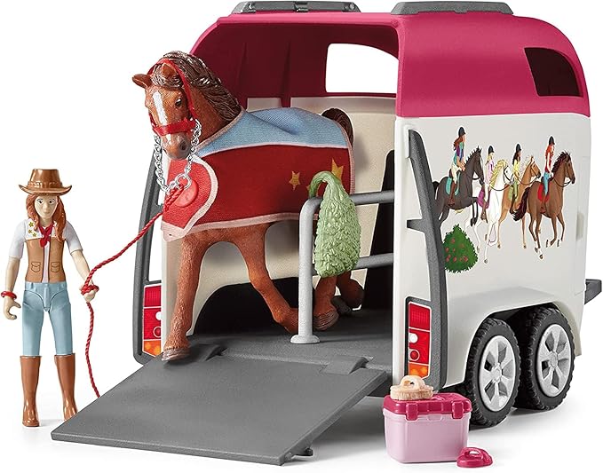 Schleich Horse Club - 110 PC Car and Trailer Tent Camping Playset with Fun Horse and Rider Figures for Girls and Boys - Realistic Toy Figurines and Accessories for Kids Ages 5+ | 42535