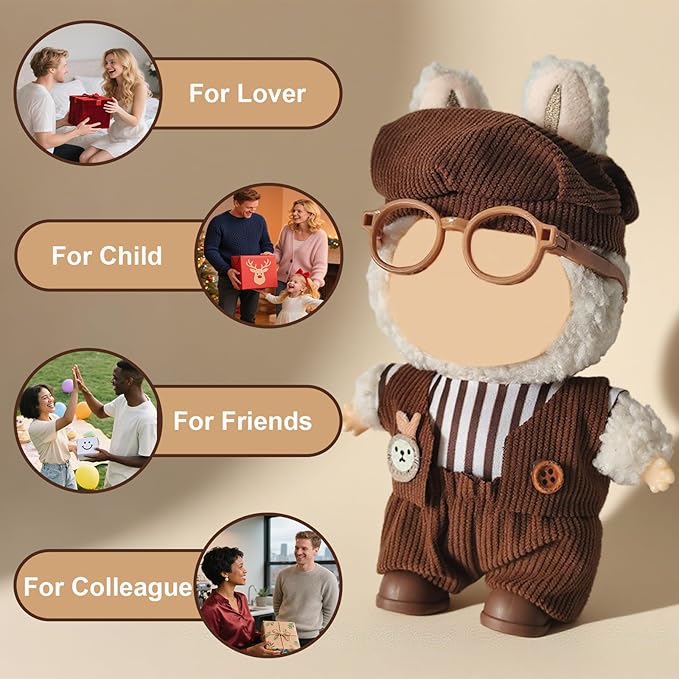 17cm Doll Clothes, Accessories for 15/17cm Dolls Clothes Headband + Overalls, Dolls Keychain Accessories, No Doll Included (Brown Gentleman)
