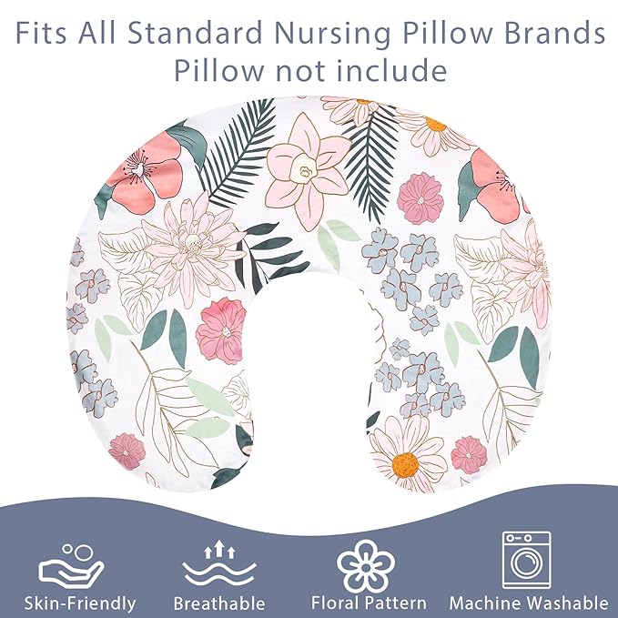 Nursing Pillow Cover for Baby Girls Boys, Breastfeeding Pillow Cover, Stretchy Removable Feeding Pillow Case for Newborns, Ultra Soft and Comfortable Nursing Pillow Slipcover, Daisy Floral