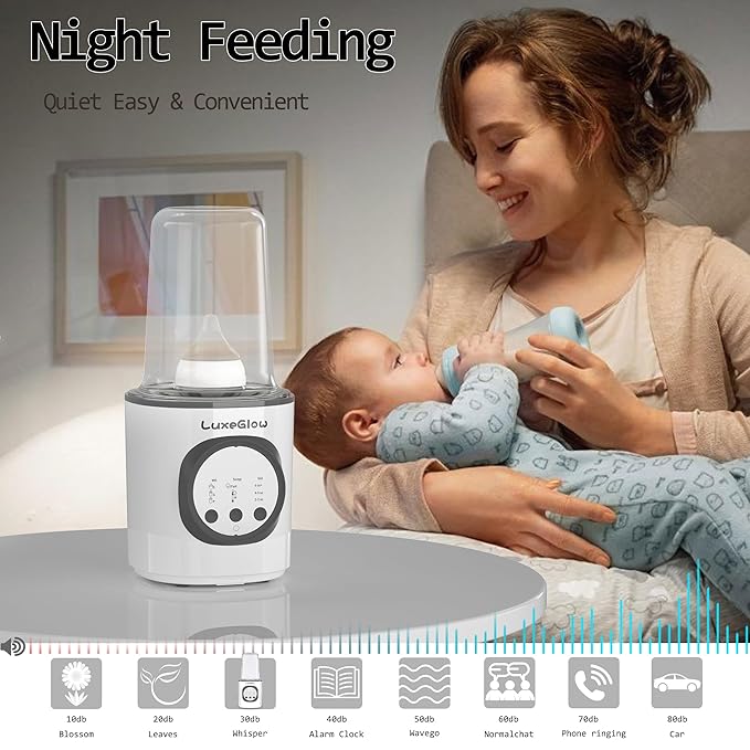 Fast Baby Bottle Warmer for Breastmilk and Formula, Smart Temperature Control to Preserve Fullest Nutrients in Breastmilk, LuxeGlow 10-in-1 Multifunctional for All Bottles Night Feeding Easy