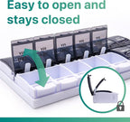 Sukuos AM PM Weekly 7 Day Pill Organizer, 2 Times A Day Pill Box with Arthritis Friendly Push Button, Medicine Cases for Vitamin/Fish Oil/Supplements, Easy to Clean (Black)