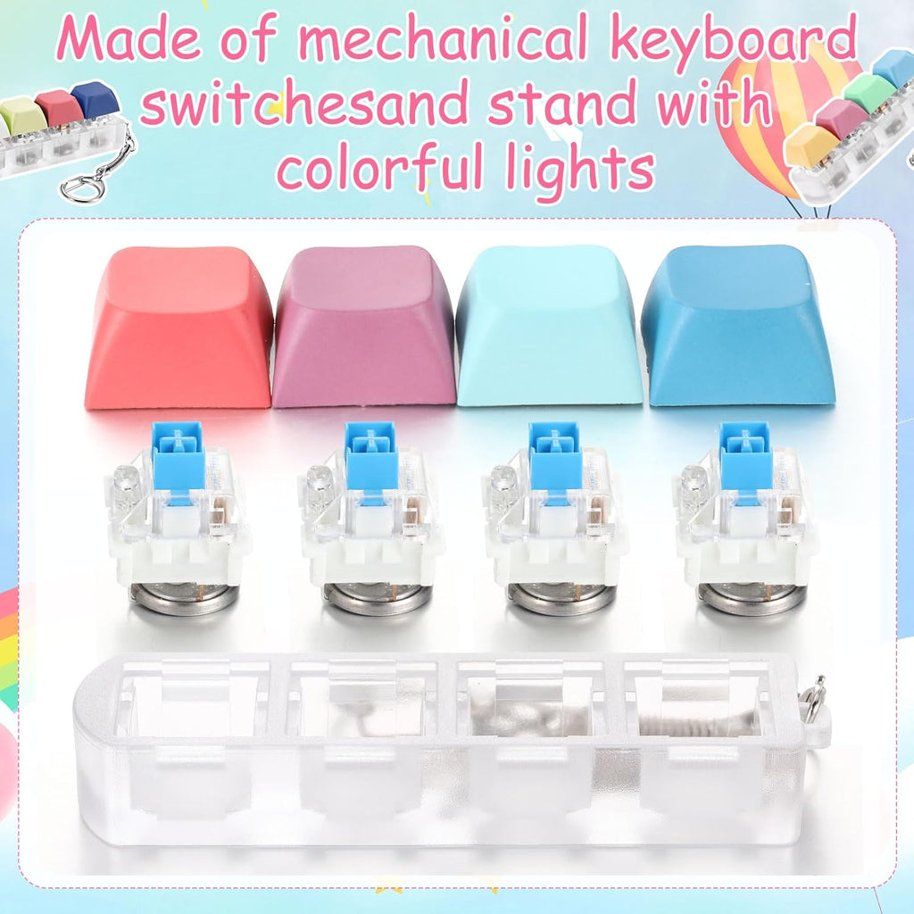 4 Pack Keyboard Fidget Toys Keyboard Clicker Keychain with LED Light 4 in 1 Fidget Button Stress Relief Toys for Adult