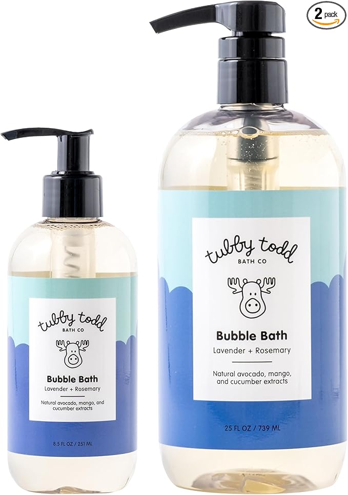 TUBBY TODD Bubble Bath for Kids, Toddlers & Babies - Hypoallergenic, Non-Irritating Sensitive Skin Bubble Bath - 2 Pack, 25 fl oz & 8 fl oz - Lavender Rosemary