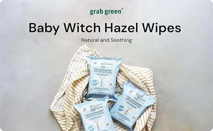 Grab Green Baby Witch Hazel Soothing Wipes, 32 Wipes, Dreamy Rosewood Scent, Plant and Mineral Based, Biodegradable, Soothe Common Skin Irritations Such as Diaper Rash, No Alcohol, Packaging May Vary